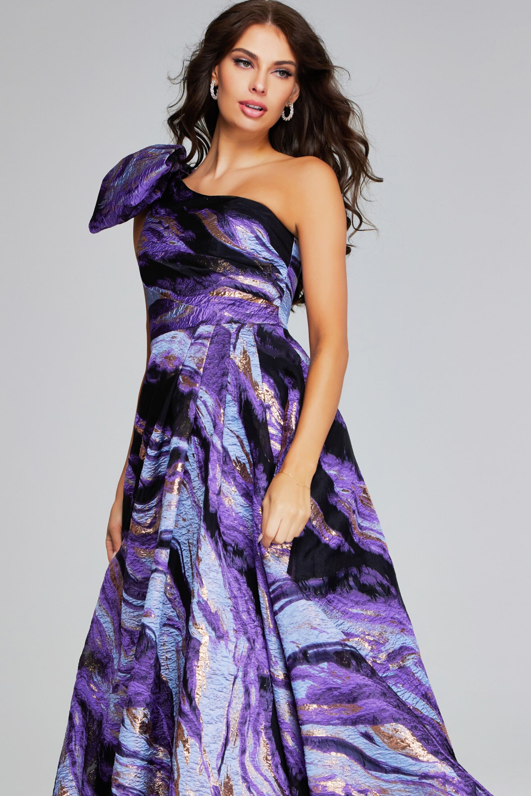 Formal Dresses Long Ball Gown Printed Metallic Formal Prom Dress Purple/Multi