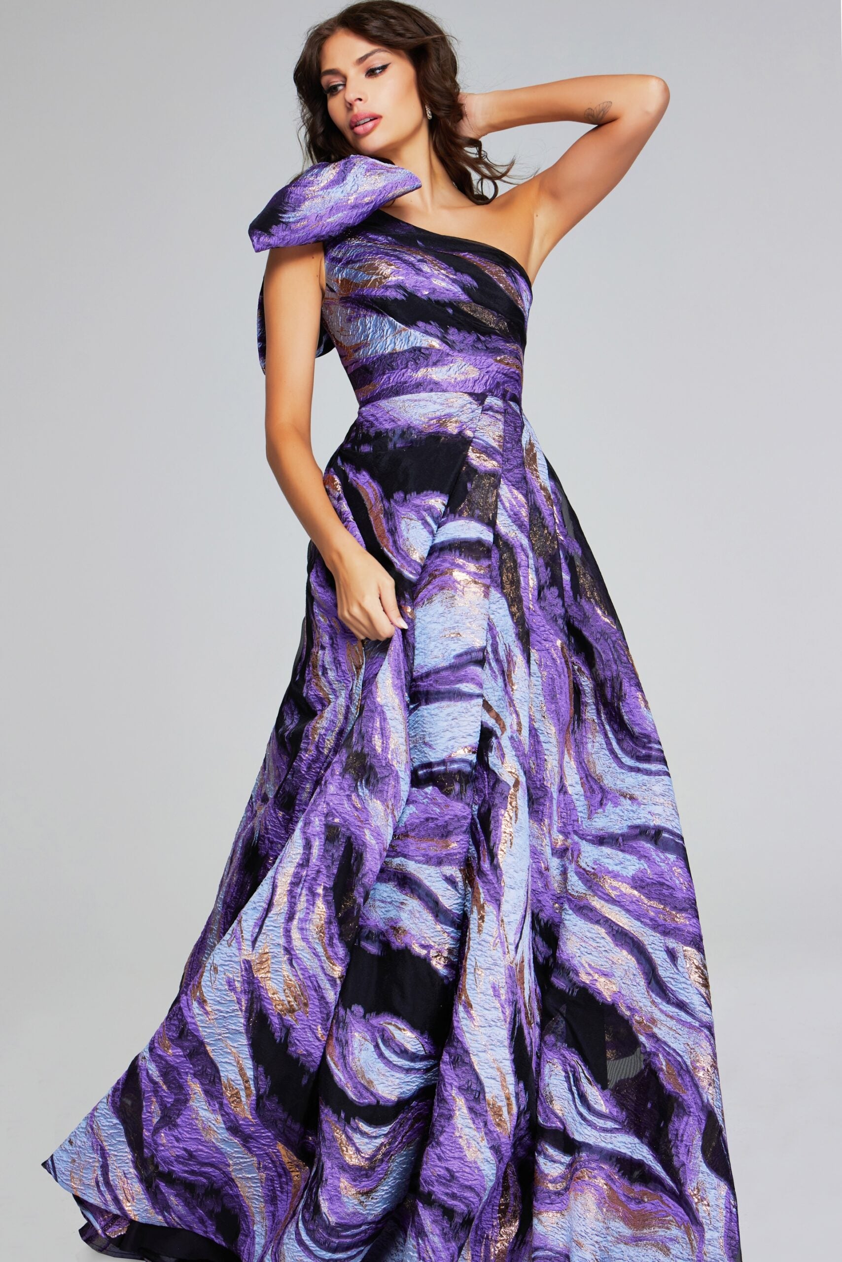 Formal Dresses Long Ball Gown Printed Metallic Formal Prom Dress Purple/Multi