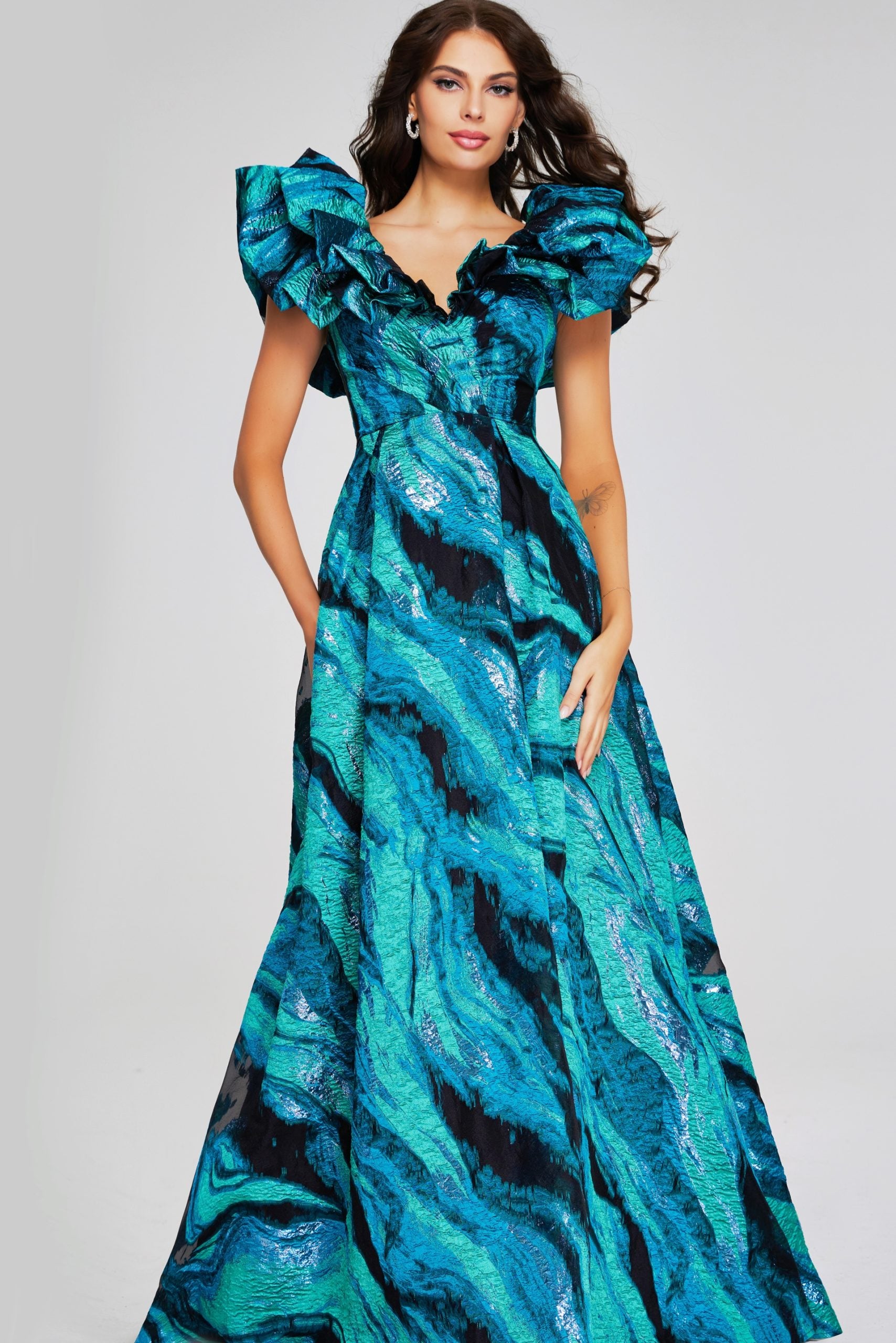 Formal Dresses Long Printed A Line Formal Evening Dress Teal/Multi
