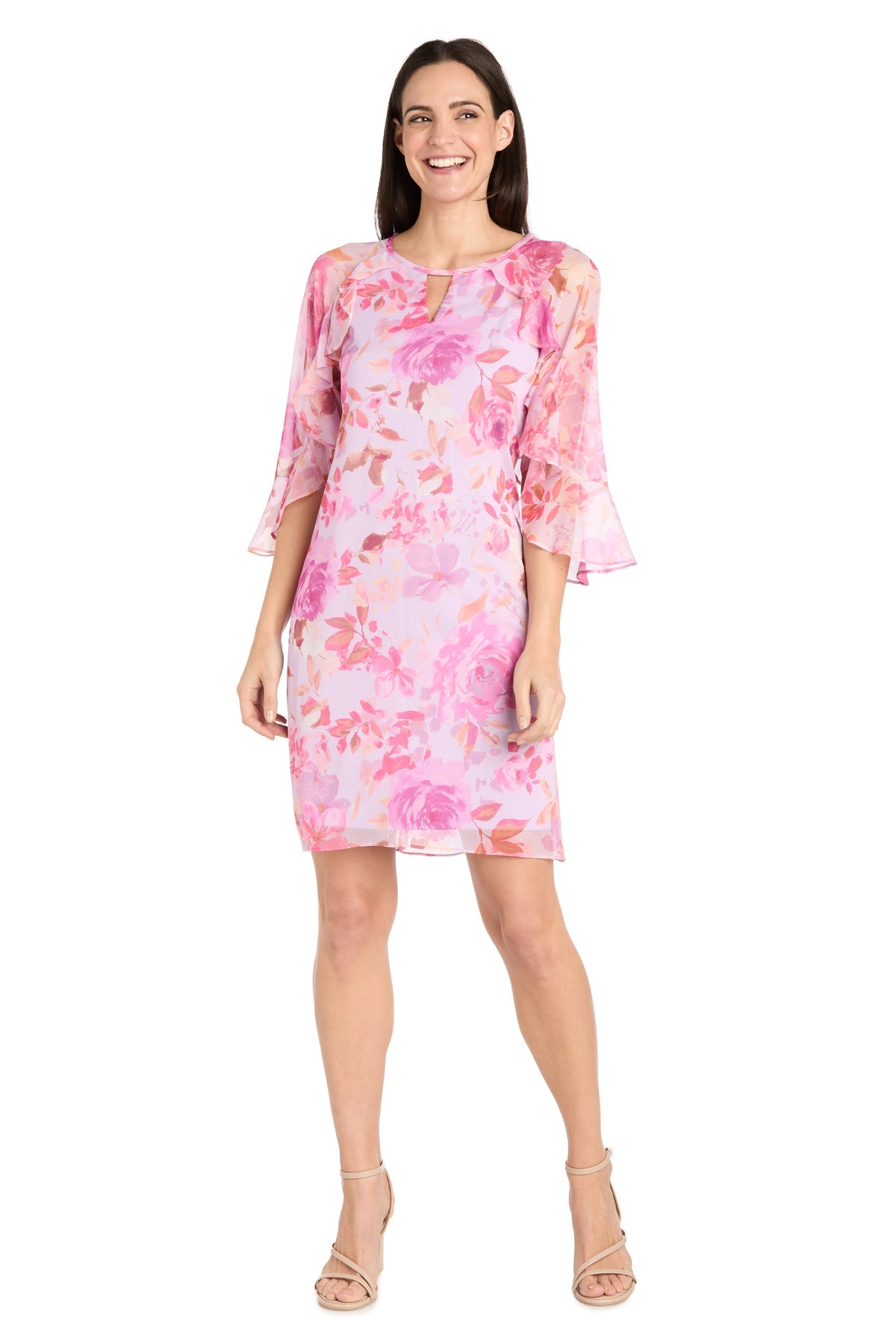 Cocktail Dresses Ruffle Short Petite Floral Cocktail Dress Lavender/Rose