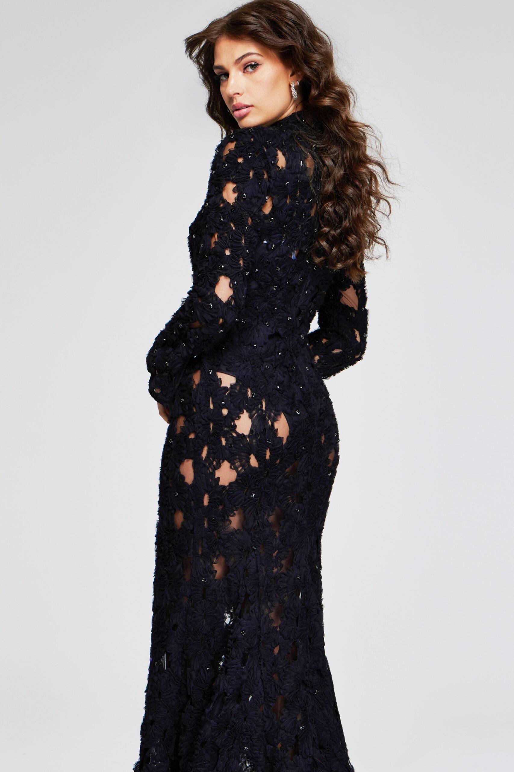 Formal Dresses Long Sleeve Mermaid Formal Lace Dress Black