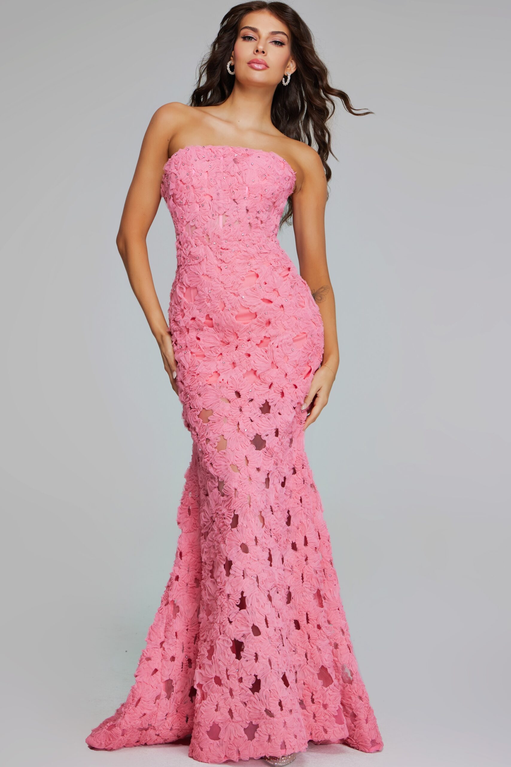 Formal Dresses Long Formal Mermaid Floral Lace Prom Dress Pink