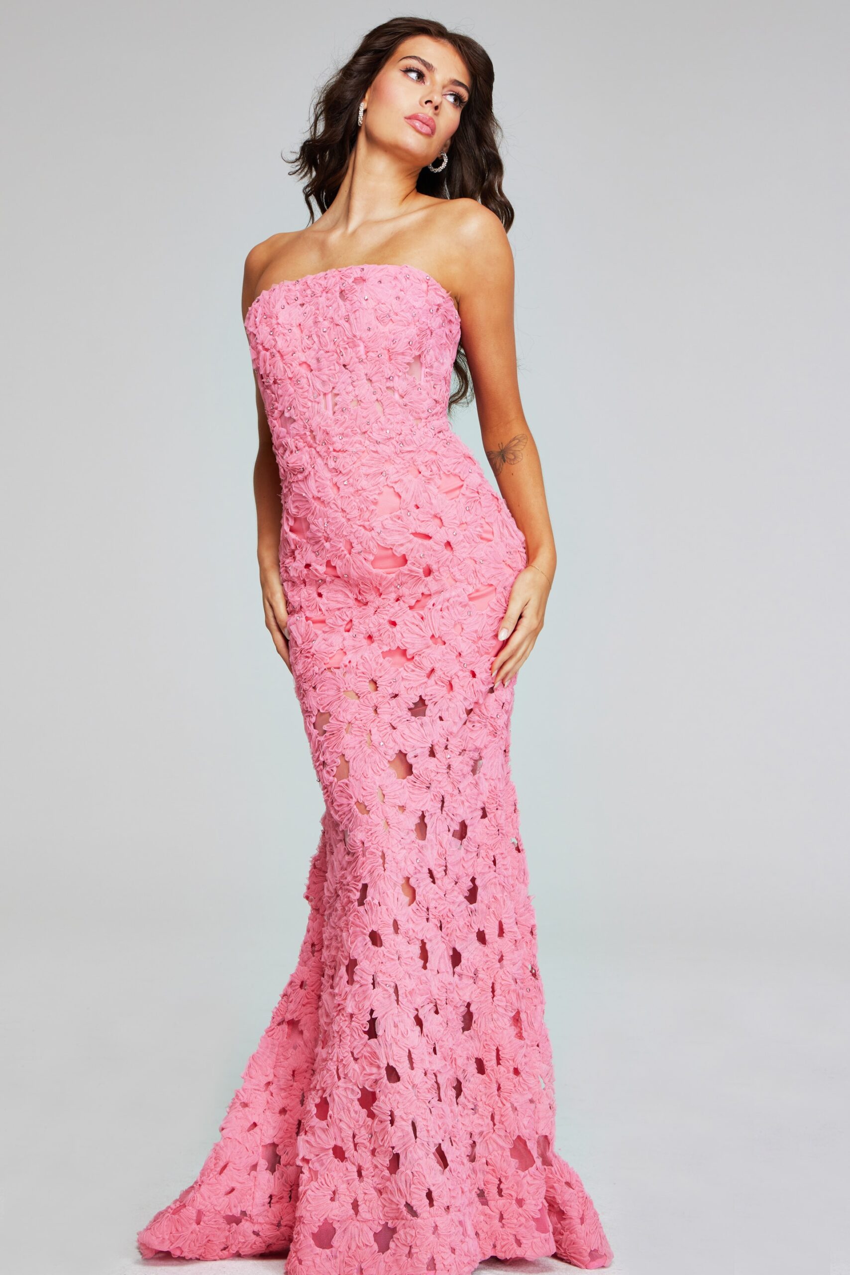 Formal Dresses Long Formal Mermaid Floral Lace Prom Dress Pink