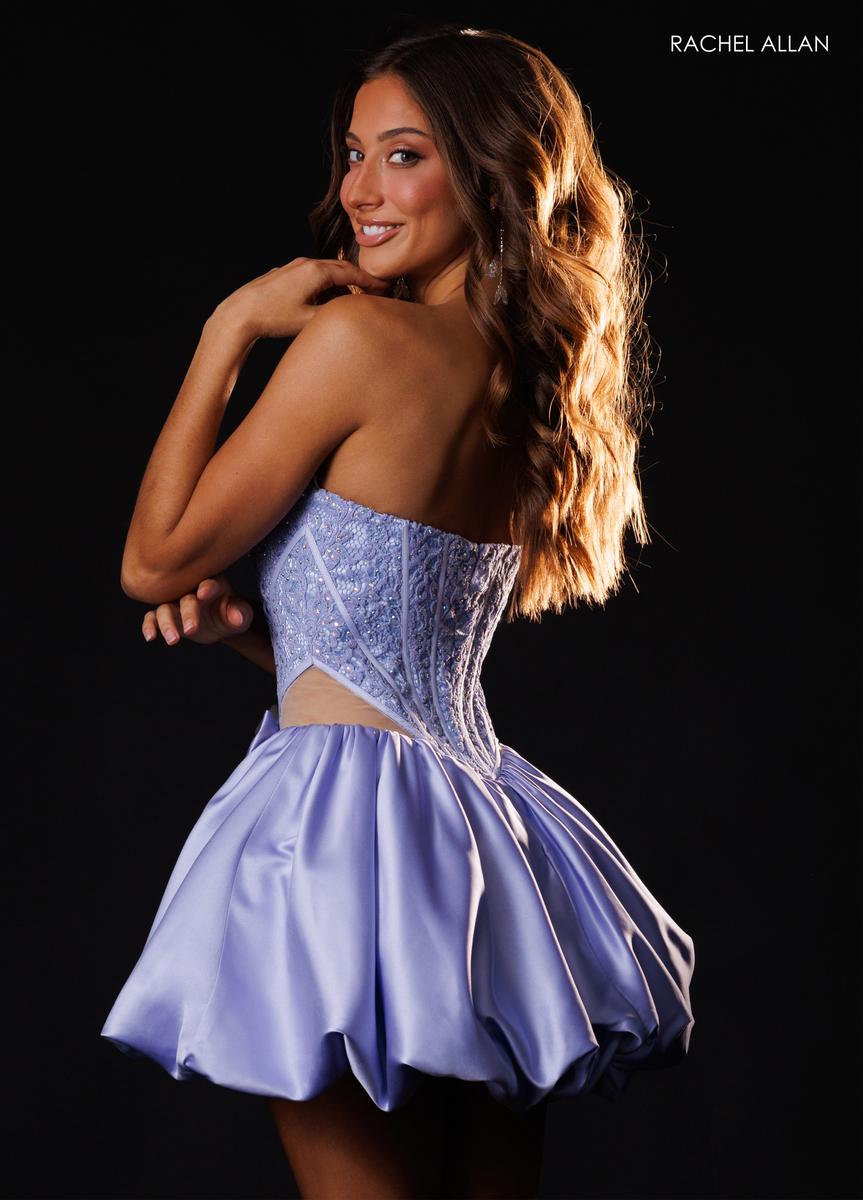 Strapless Curved Neck Mini Lace Cocktail A-Line Rachel Allan 40766