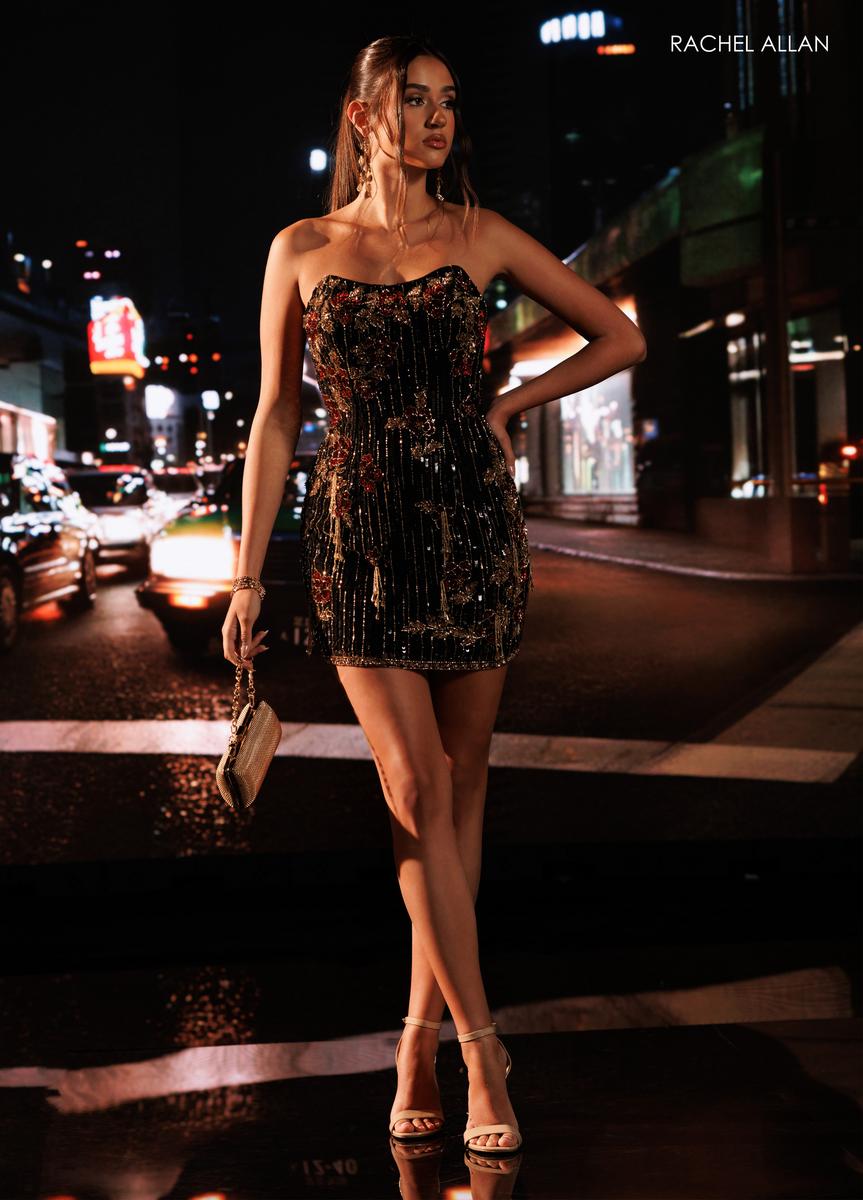 Strapless Straight Neck Mini Sequin Cocktail Bodycon Rachel Allan 40770