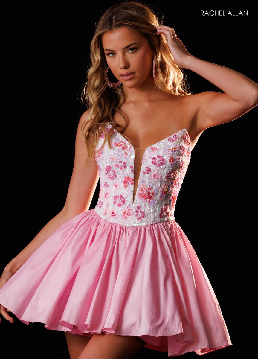 St pless Curved Neck Mini Tulle Cocktail A-Line Rachel Allan 40796