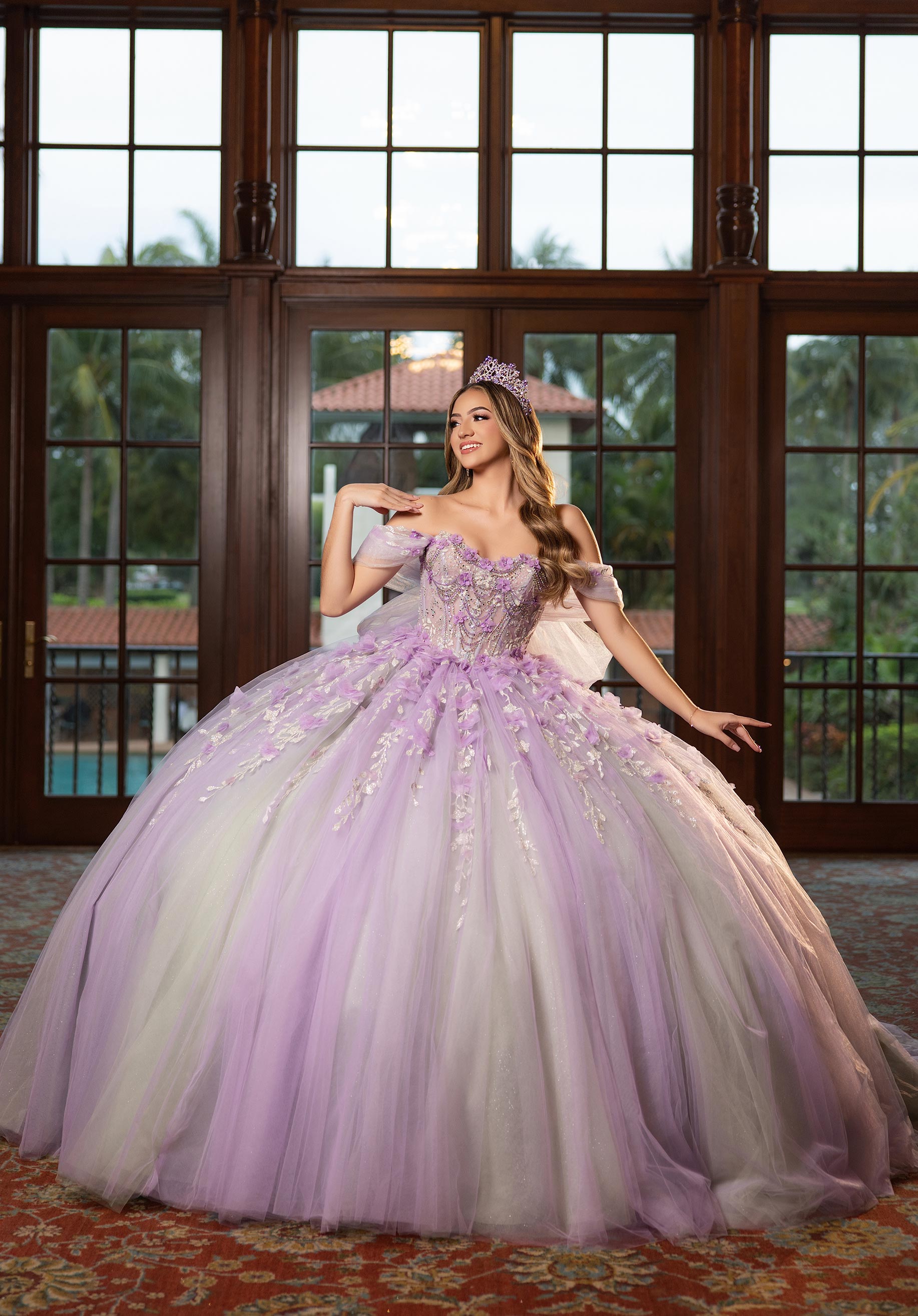 Off-the-Shoulder Floor-Length Tulle Quinceañera Ball Gown MGNY Madeline Gardner New York 4080001