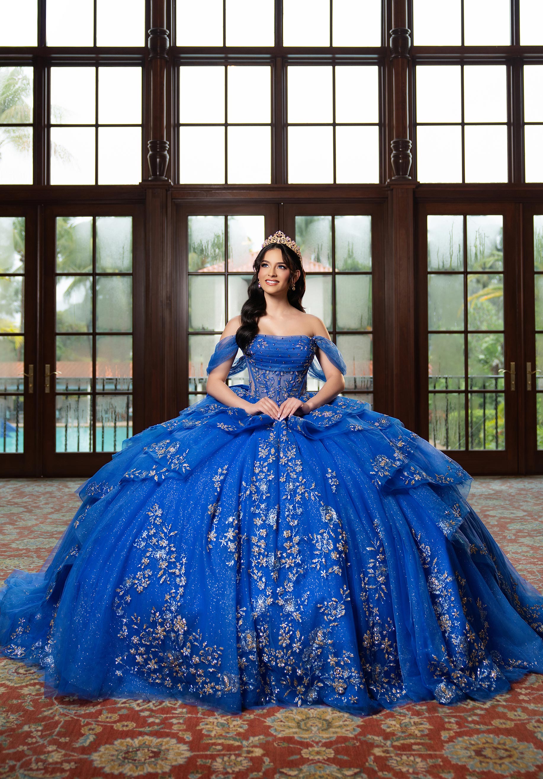 Off-the-Shoulder Floor-Length Tulle Quinceañera Ball Gown MGNY Madeline Gardner New York 4080027