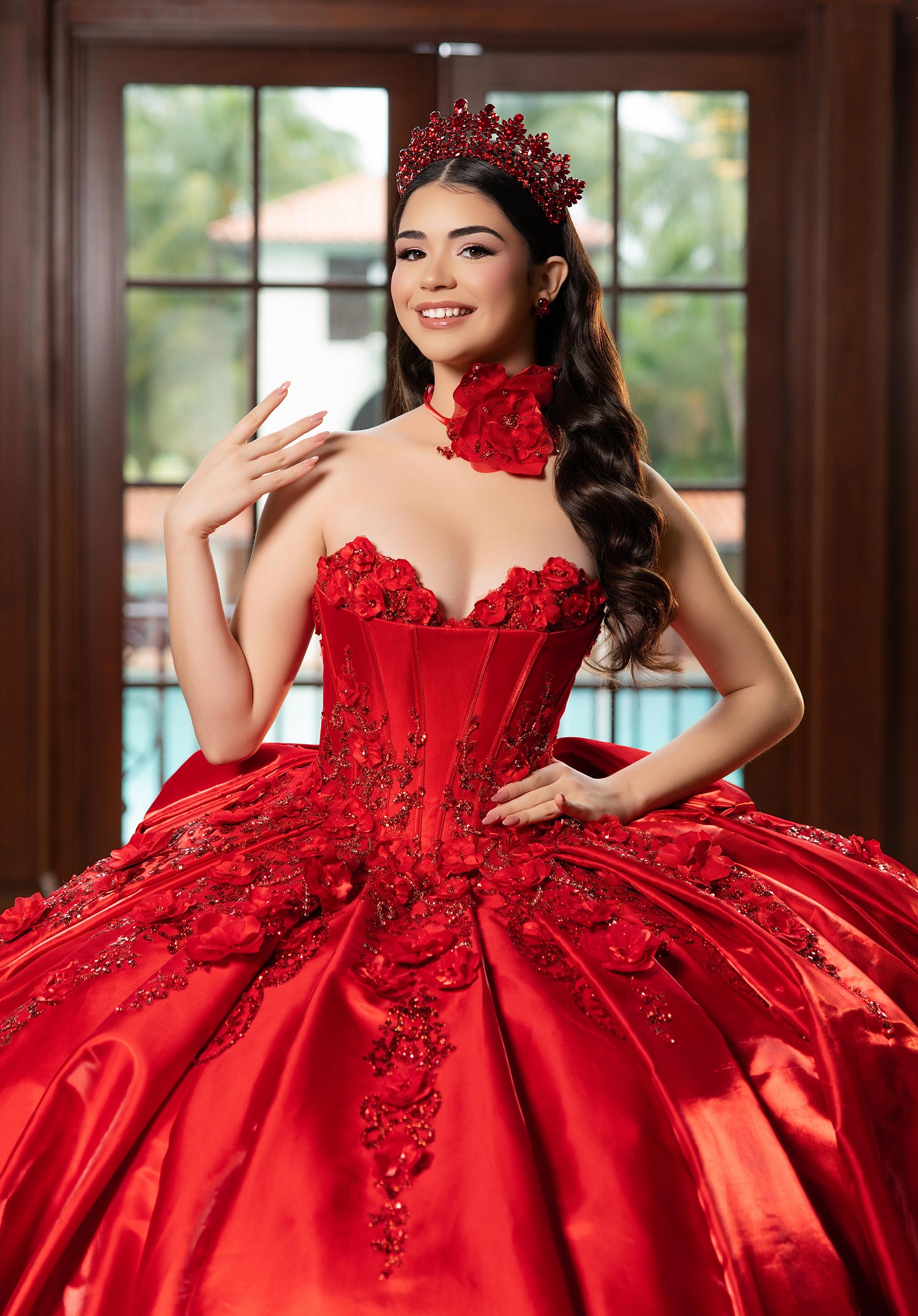 Off-the-Shoulder Floor-Length Satin Quinceañera Ball Gown MGNY Madeline Gardner New York 4080033