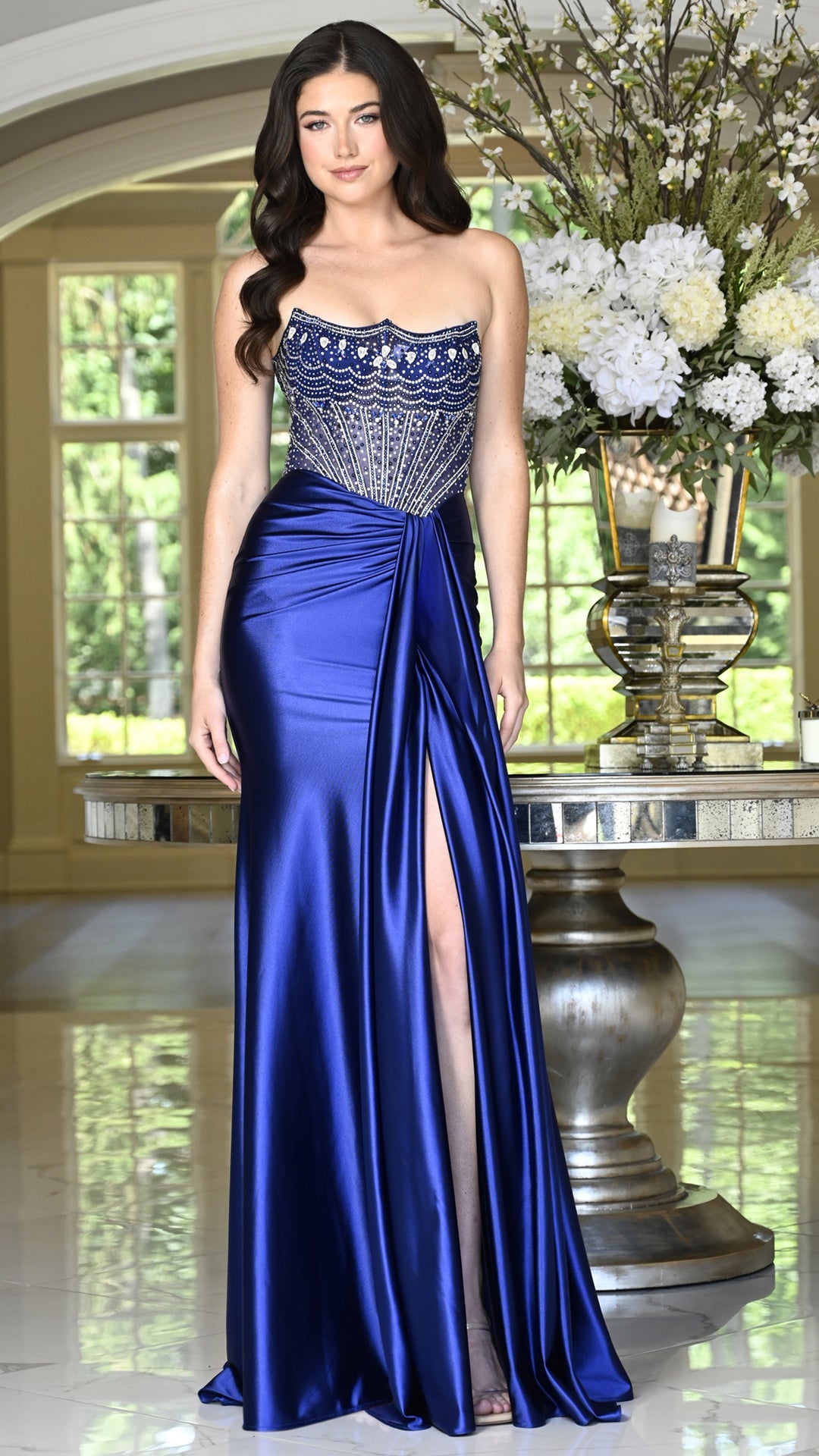 Strapless Curved Neck Floor-Length Satin Occasion Mermaid Colors 4080