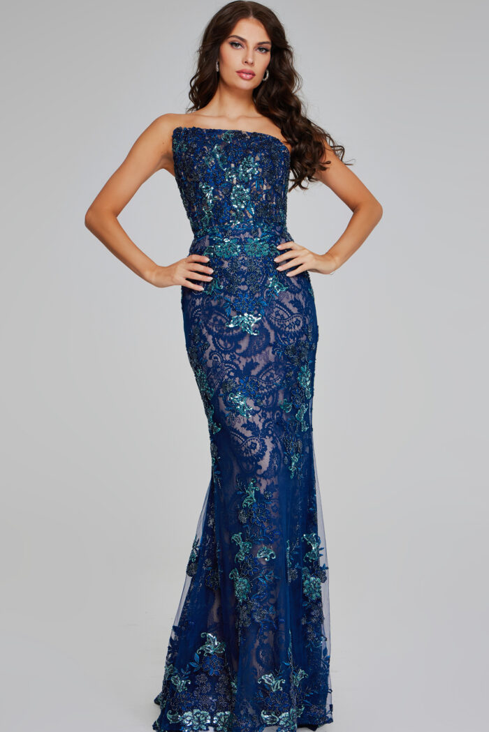 Formal Dresses Long Mermaid Sequin Beaded Formal Evening Prom Dress Navy