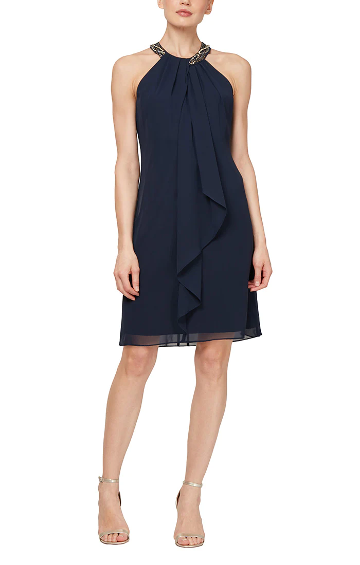 Navy SL Fashions 411105 Short Petite Cocktail Dress