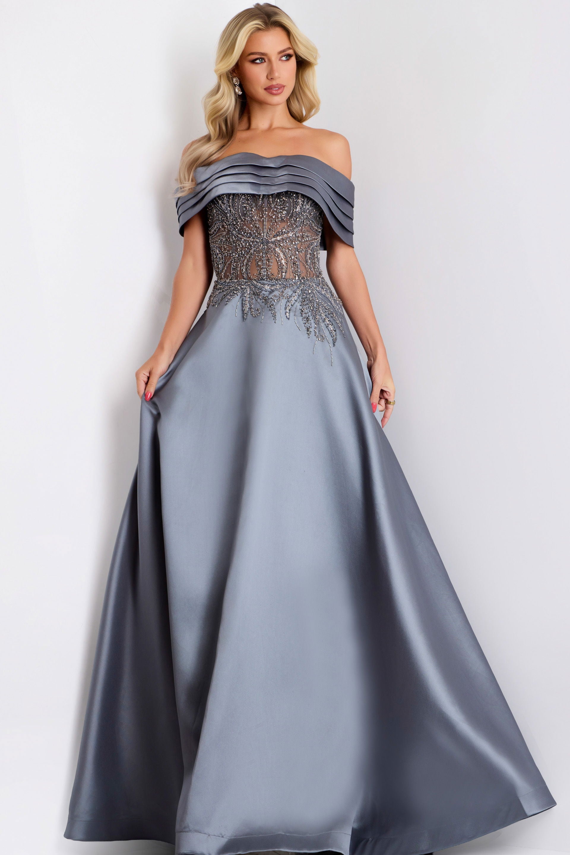 Prom Dresses Long Formal A Line Beaded Evening Prom Dress Jovani 41198 Steel