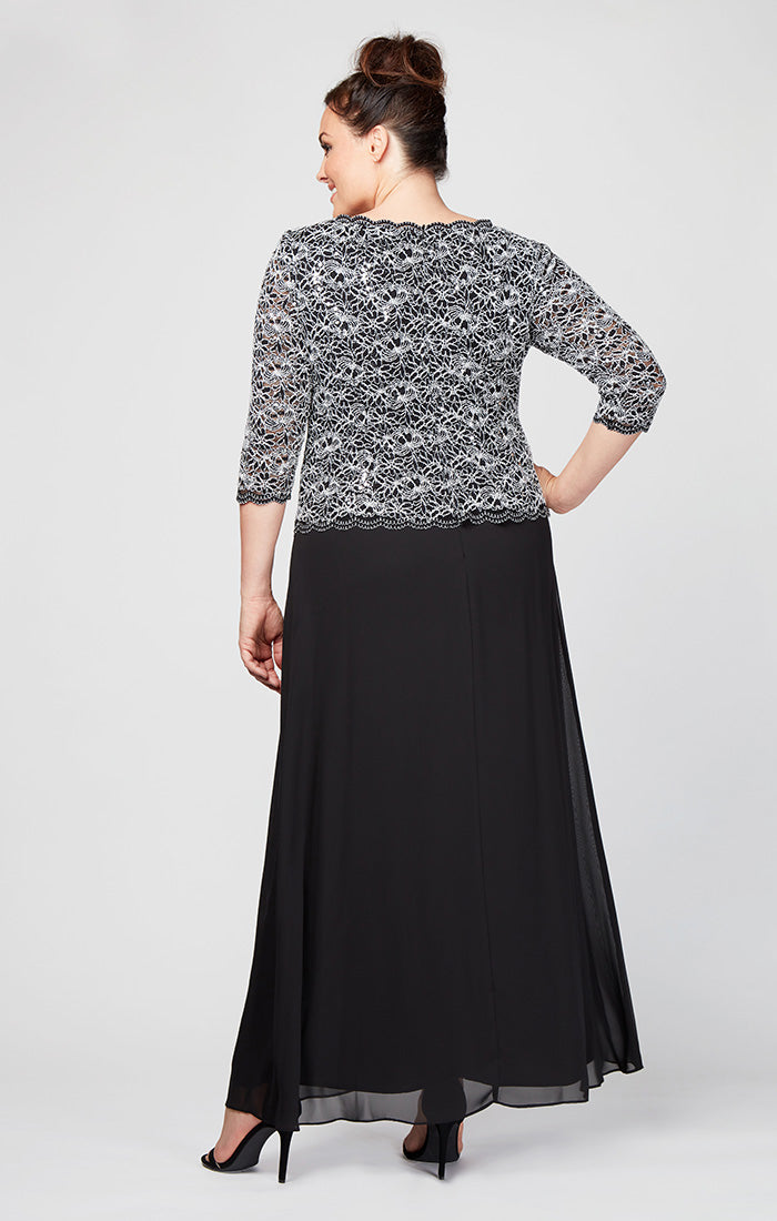 Plus Size Formal Dresses Long Two Piece Plus Size Sequin Lace Dress Black White