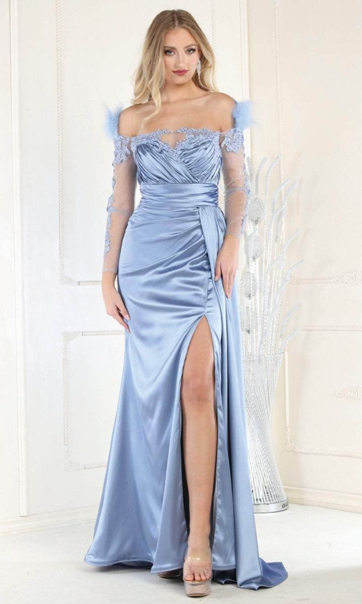 Off-the-Shoulder Floor-Length Satin Formal Mermaid May Queen RQ8002