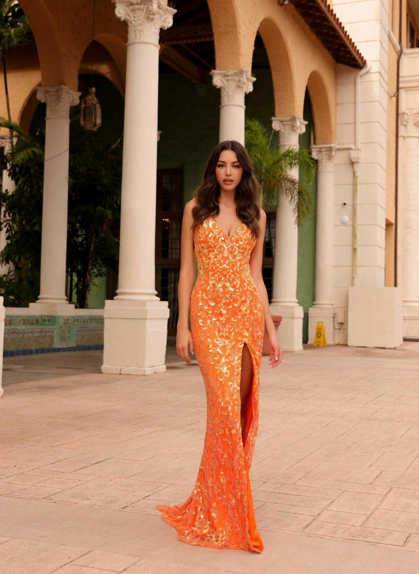Prom Dresses Long Formal Prom Sequin Dress Orange