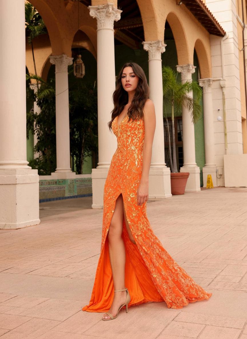Prom Dresses Long Formal Prom Sequin Dress Orange