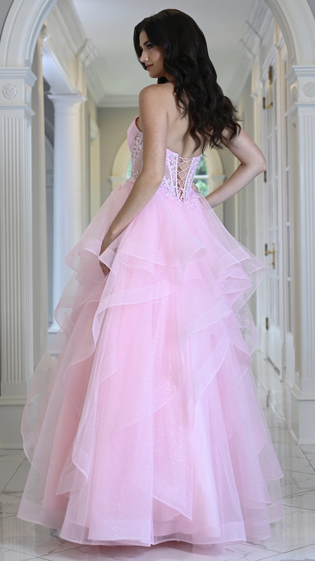 Strapless Curved Neck Floor-Length Tulle Occasion Ball Gown Colors 4151