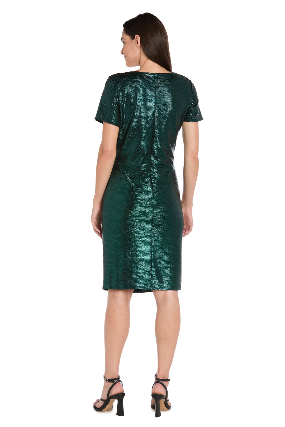 V-Neck Knee-Length Metallic Cocktail Dress by R&M Richards 4177 in Emerald