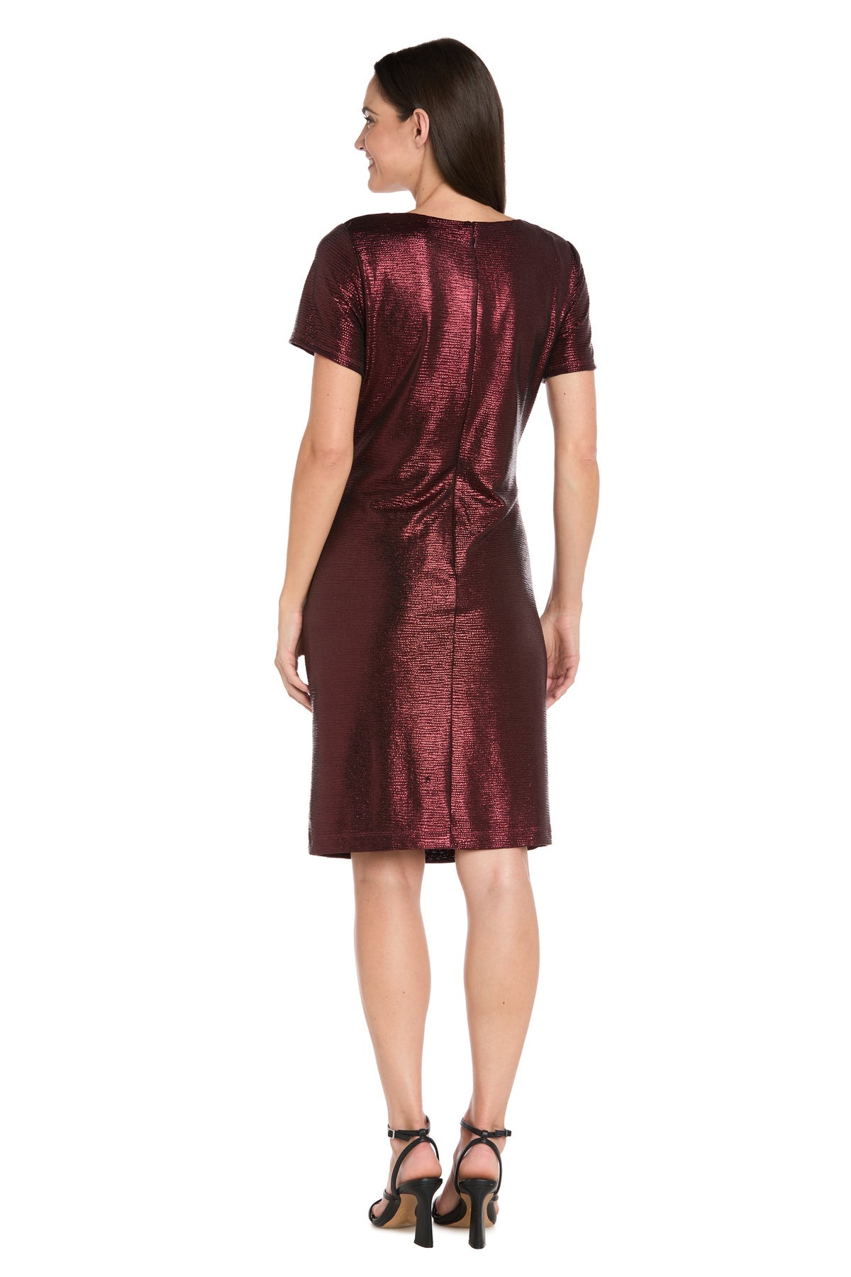 V-Neck Knee-Length Metallic Cocktail Dress by R&M Richards 4177 in Wine