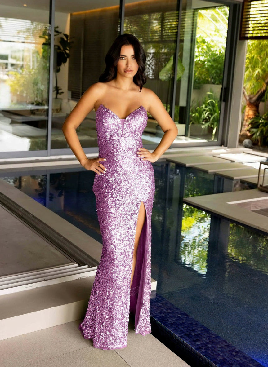 Prom Dresses Long Formal Fitted Sequin Prom Dress Candy Pink