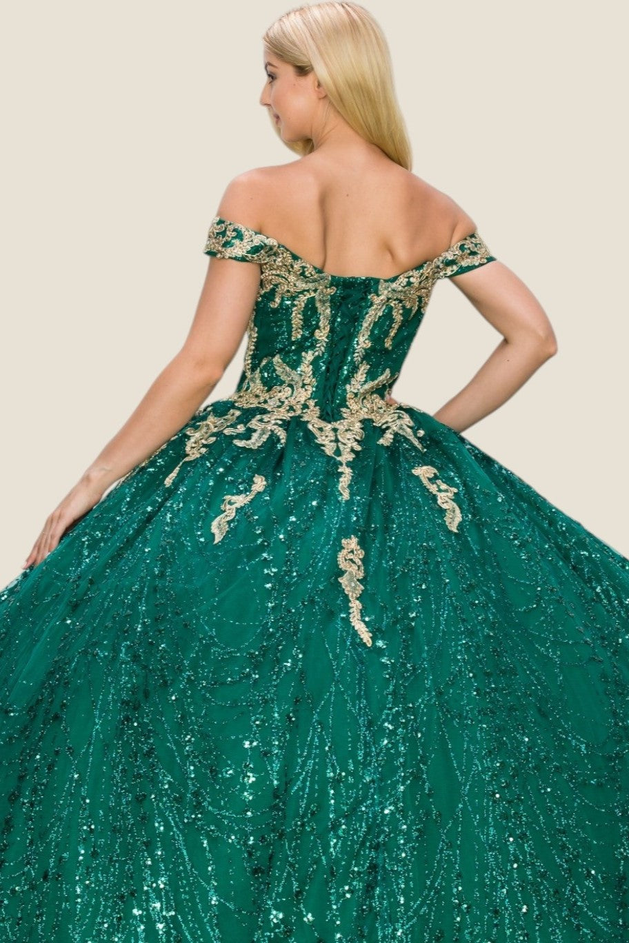 Quinceanera Dress Long Off Shoulder Ball Gown Quinceanera Cape Dress Hunter Green