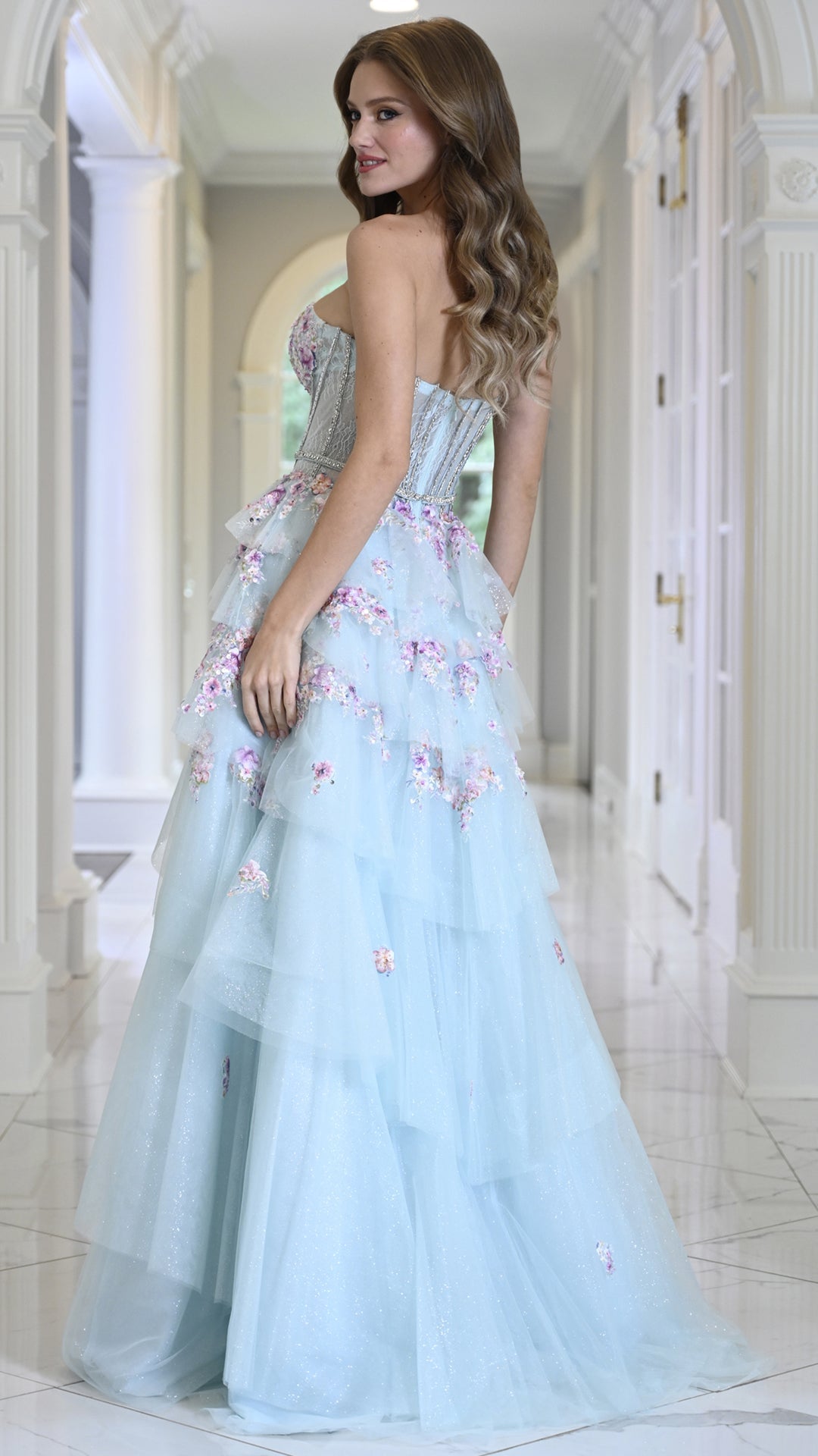 Strapless Curved Neck Floor-Length Tulle Occasion Ball Gown Colors 4209