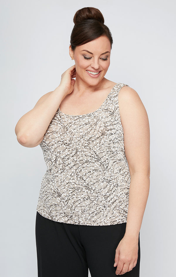 Beige Mandarin Collar Hip Length knit Formal Top Twinset Alex Evenings 4211285