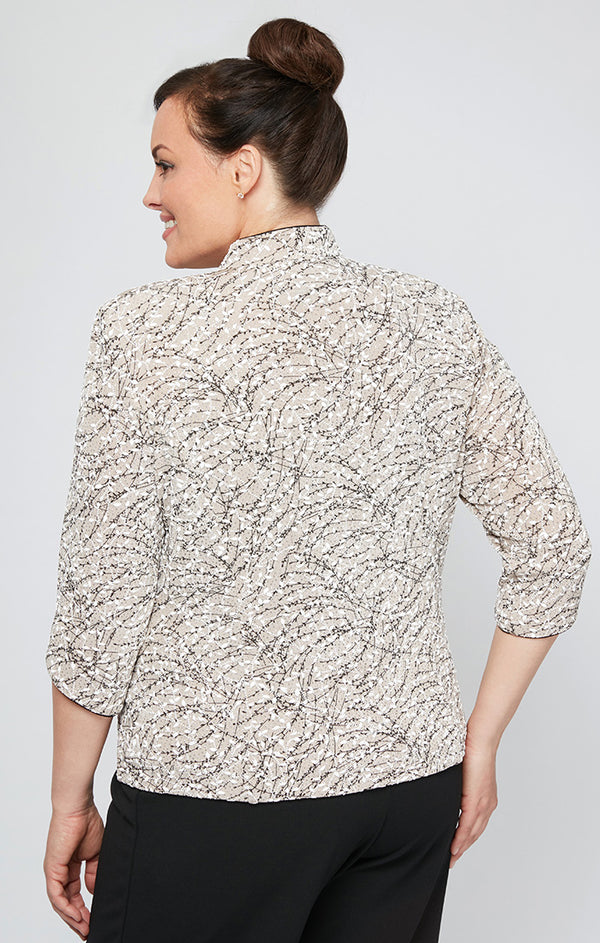 Beige Mandarin Collar Hip Length knit Formal Top Twinset Alex Evenings 4211285