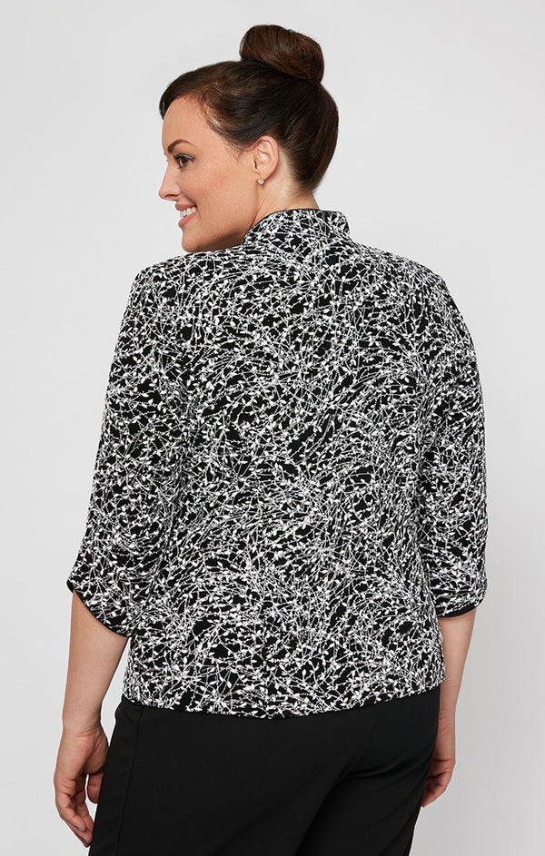 Black/White Mandarin Collar Hip Length knit Formal Top Twinset Alex Evenings 4211285