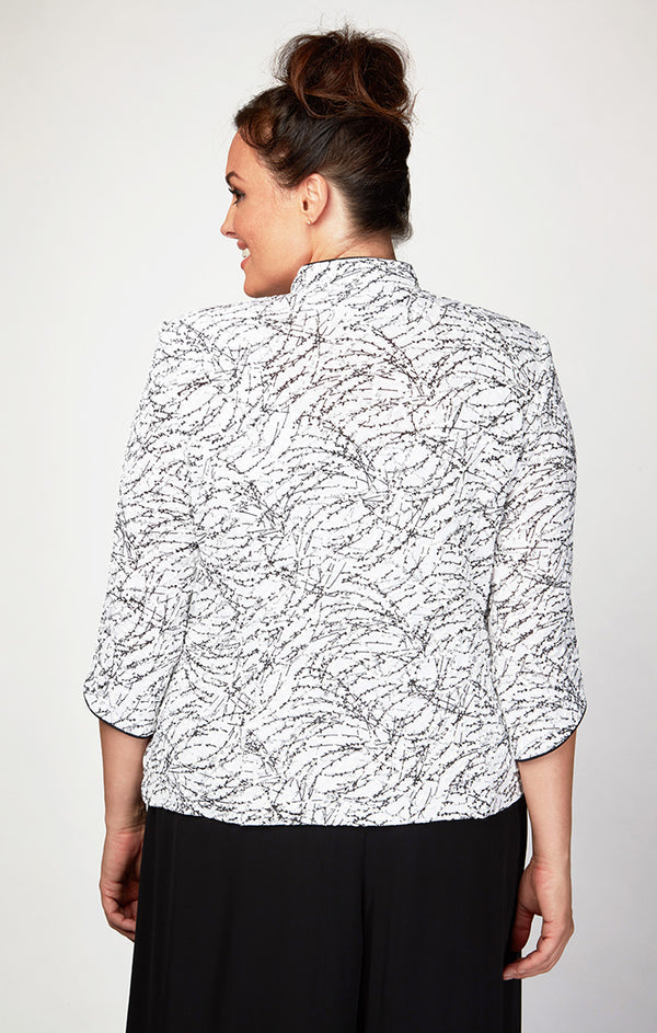 White/Black Mandarin Collar Hip Length knit Formal Top Twinset Alex Evenings 4211285