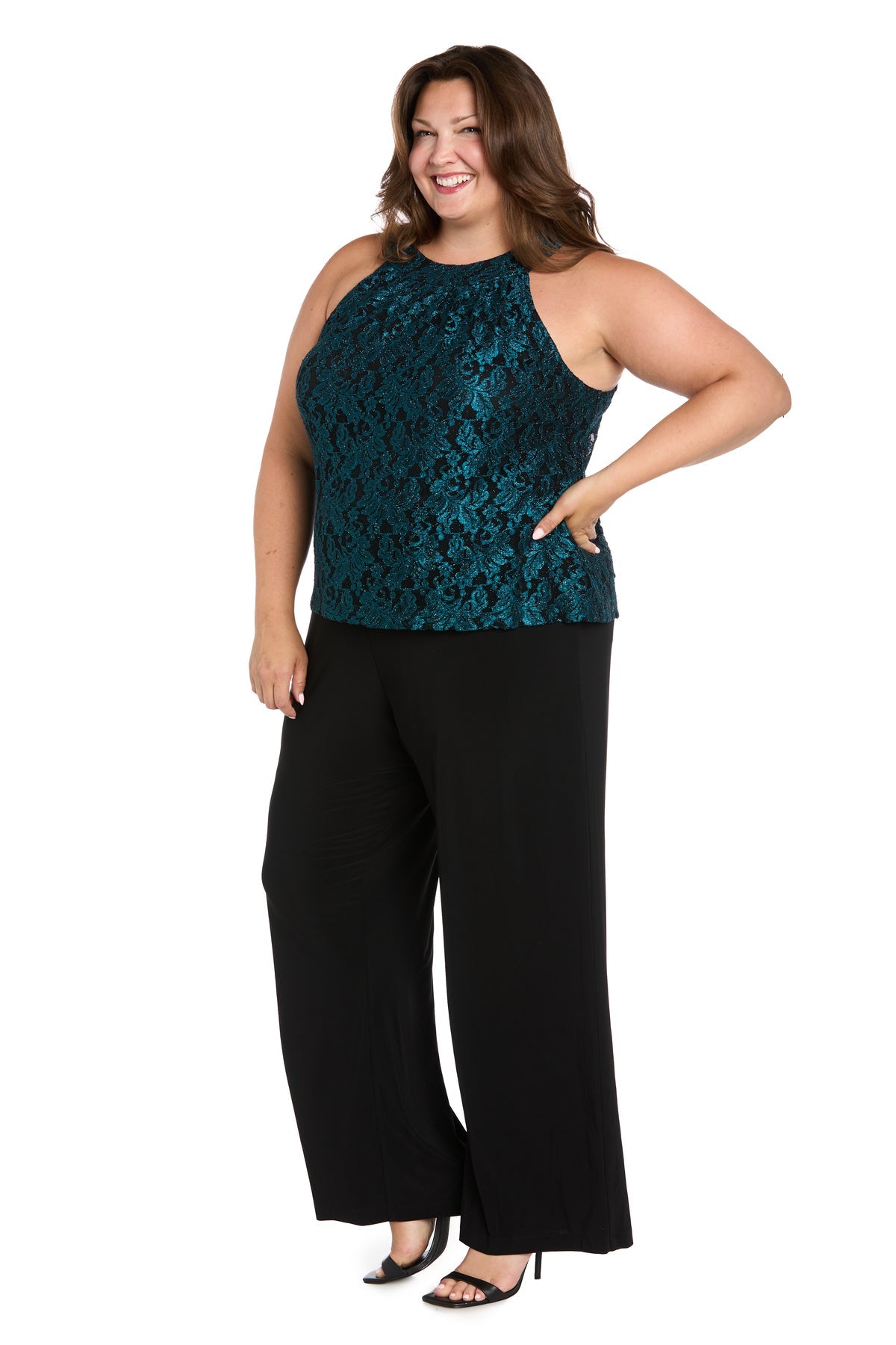 Jumpsuit Long Glitter Lace Formal Plus Size Jumpsuit Teal/Black