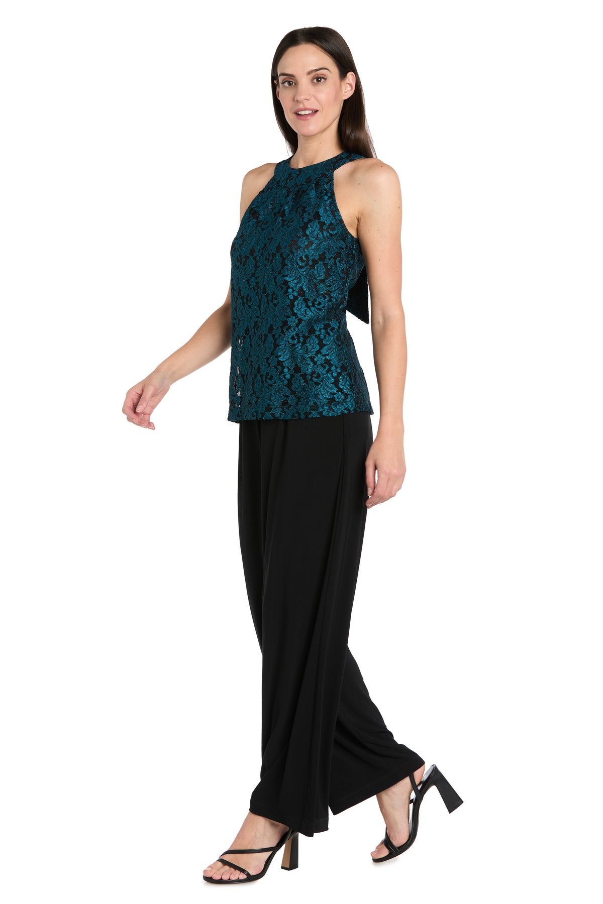 Jumpsuit Glitter Lace Formal Long Jumpsuit Teal/Black