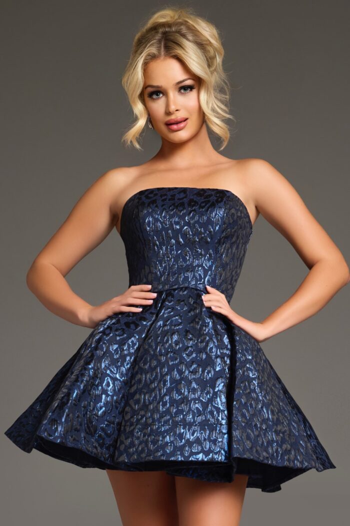 Cocktail Dresses Short Textured Bodice A Line Cocktail Dress Navy
