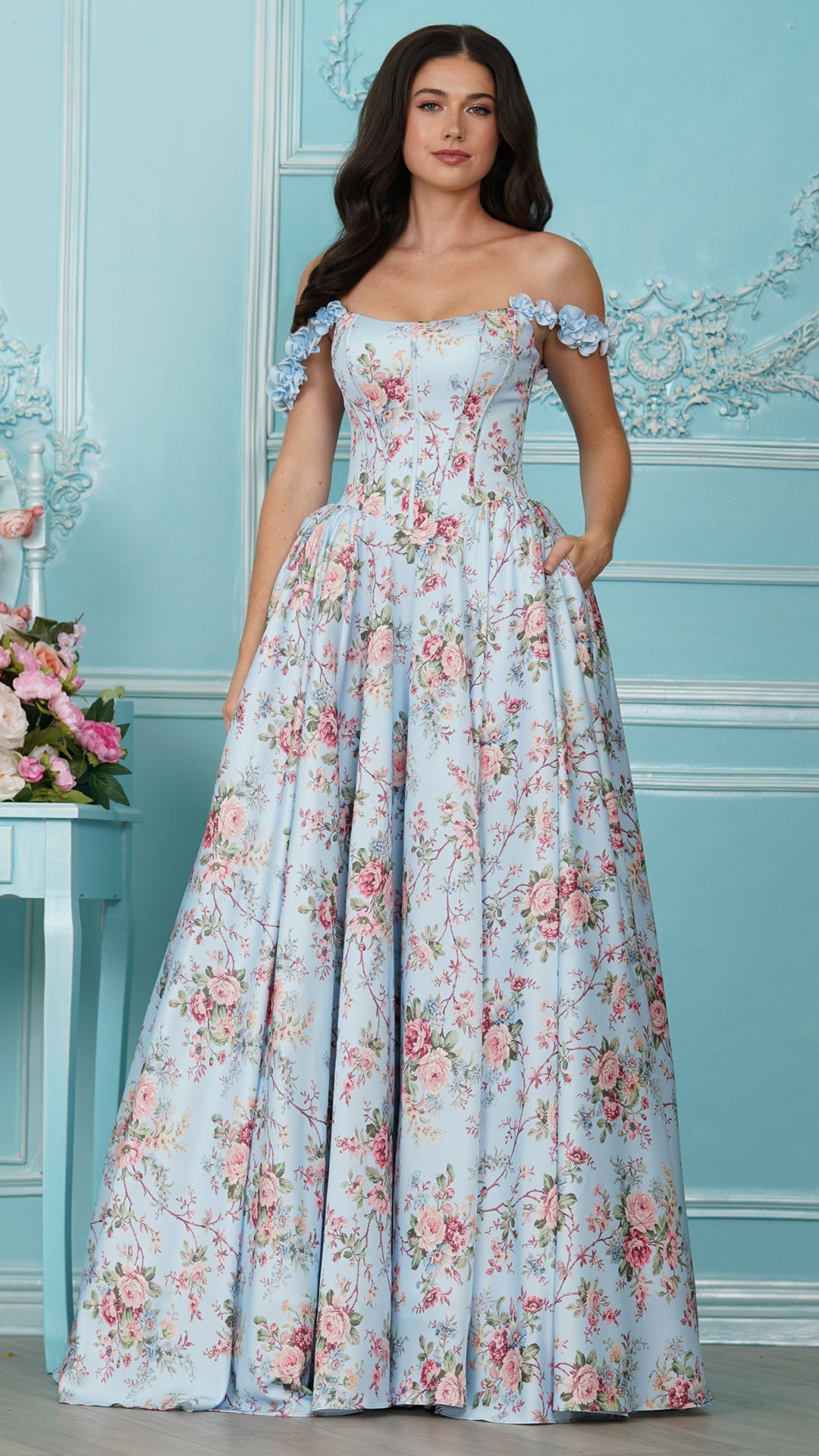 Off-the-Shoulder Floor-Length Satin Formal A-Line Colors 4214
