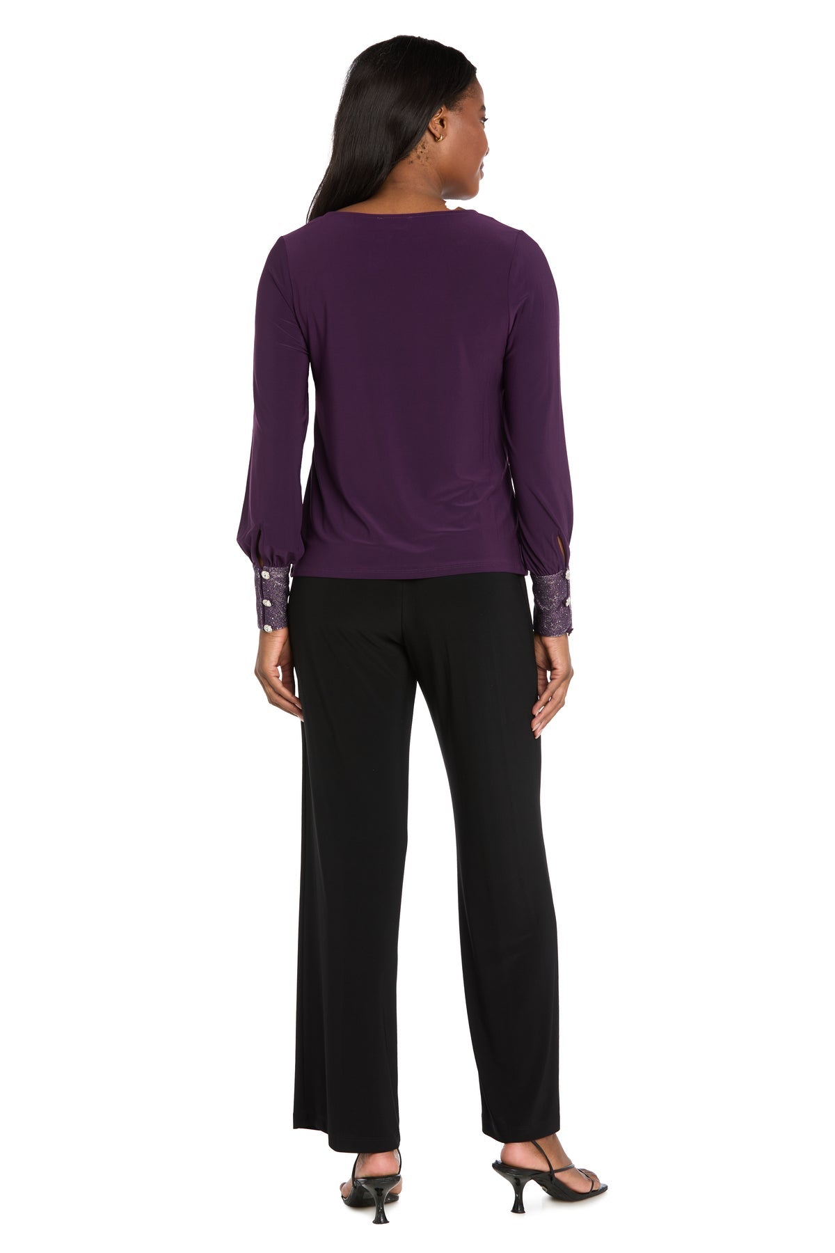 Crew Neck Long Sleeve Formal Top by R&M Richards 4216 in Plum