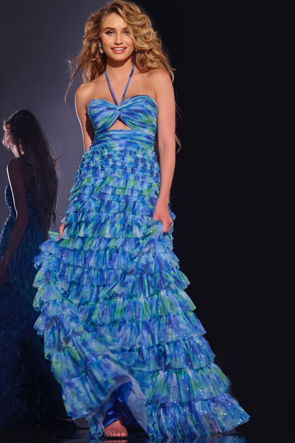 Prom Dresses Formal Long Ruffled Ball Gown Glitter Prom Dress Royal/Multi