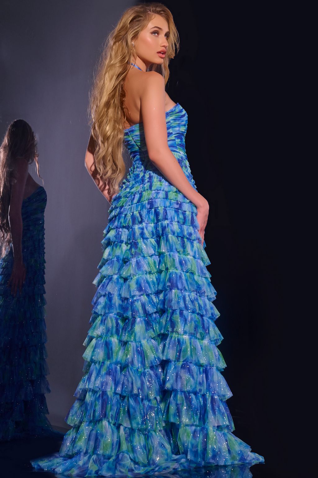 Prom Dresses Formal Long Ruffled Ball Gown Glitter Prom Dress Royal/Multi