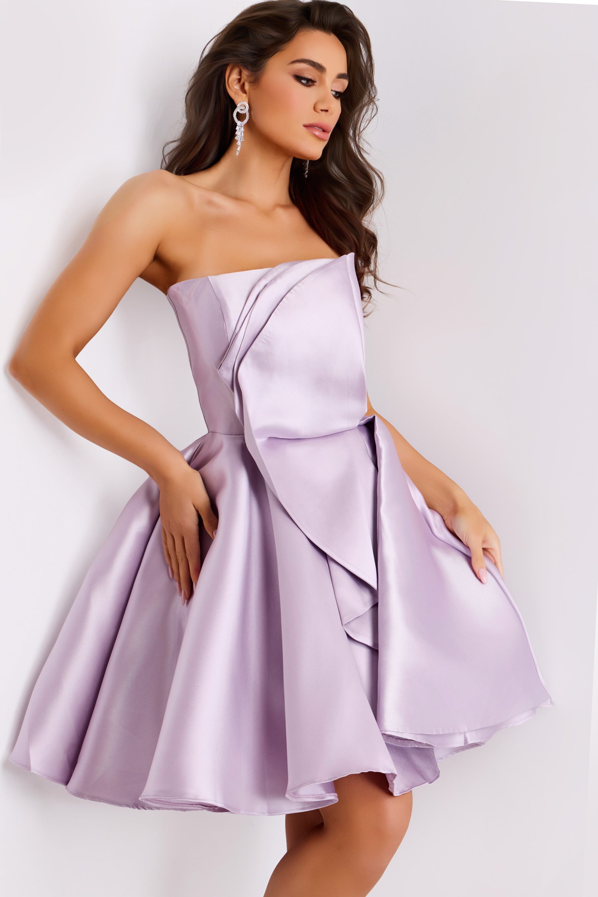 Strapless Straight Neck Knee-Length Satin Cocktail A-Line Jovani 42284