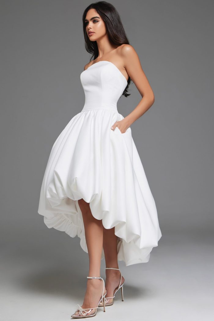 Formal Dresses Pleated High Low Ball Gown Formal Prom Dress Off White