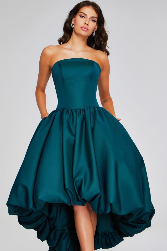 Formal Dresses Pleated High Low Ball Gown Formal Prom Dress Dark Green