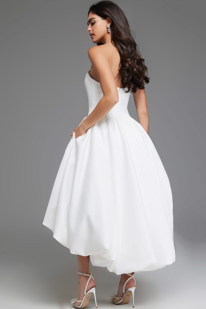 Formal Dresses Pleated High Low Ball Gown Formal Prom Dress Off White