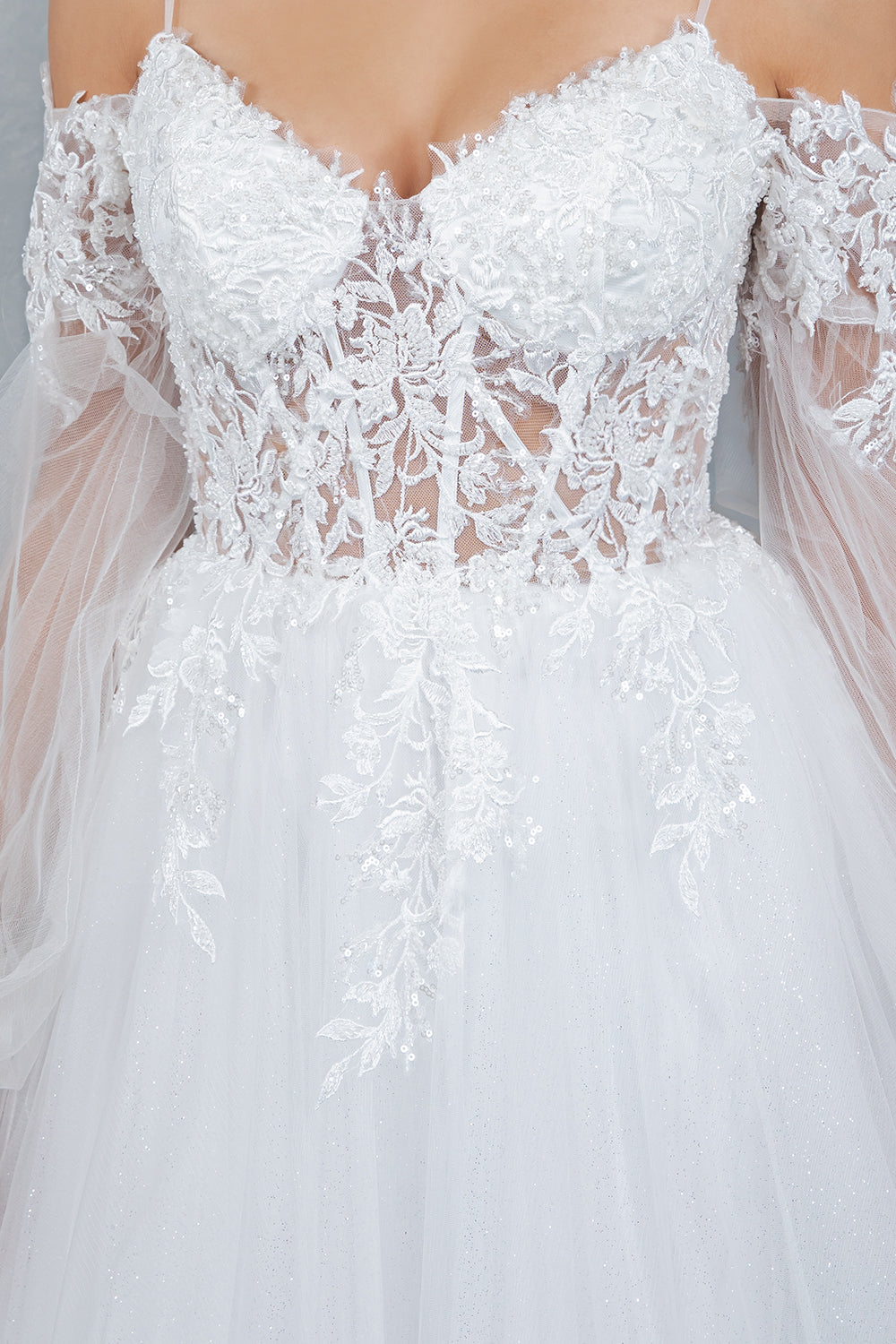 Wedding Dresses Long Beaded Lace Bridal Sequin Wedding Dress Cinderella Couture 4234 Off White