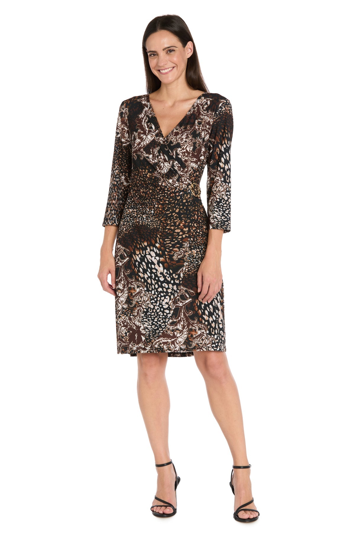 Cocktail Dresses Short Print Mini Cocktail Dress R&M Richards 4237 Black/Brown