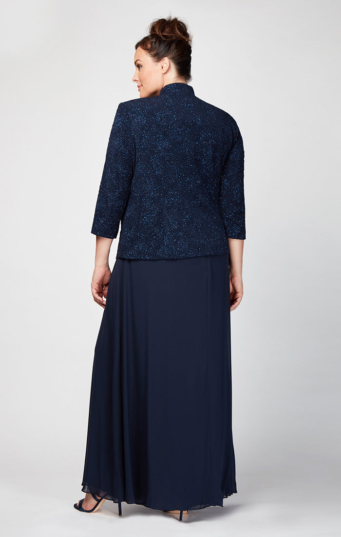 Plus Size Formal Dresses Long Glitter Plus Size Formal Jacket Dress Navy