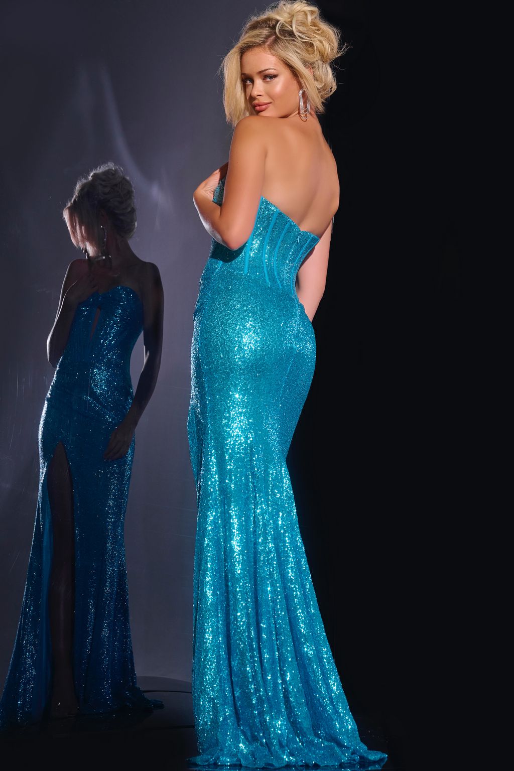 Prom Dresses Long Formal Fitted Sequined Prom Dress Turquoise