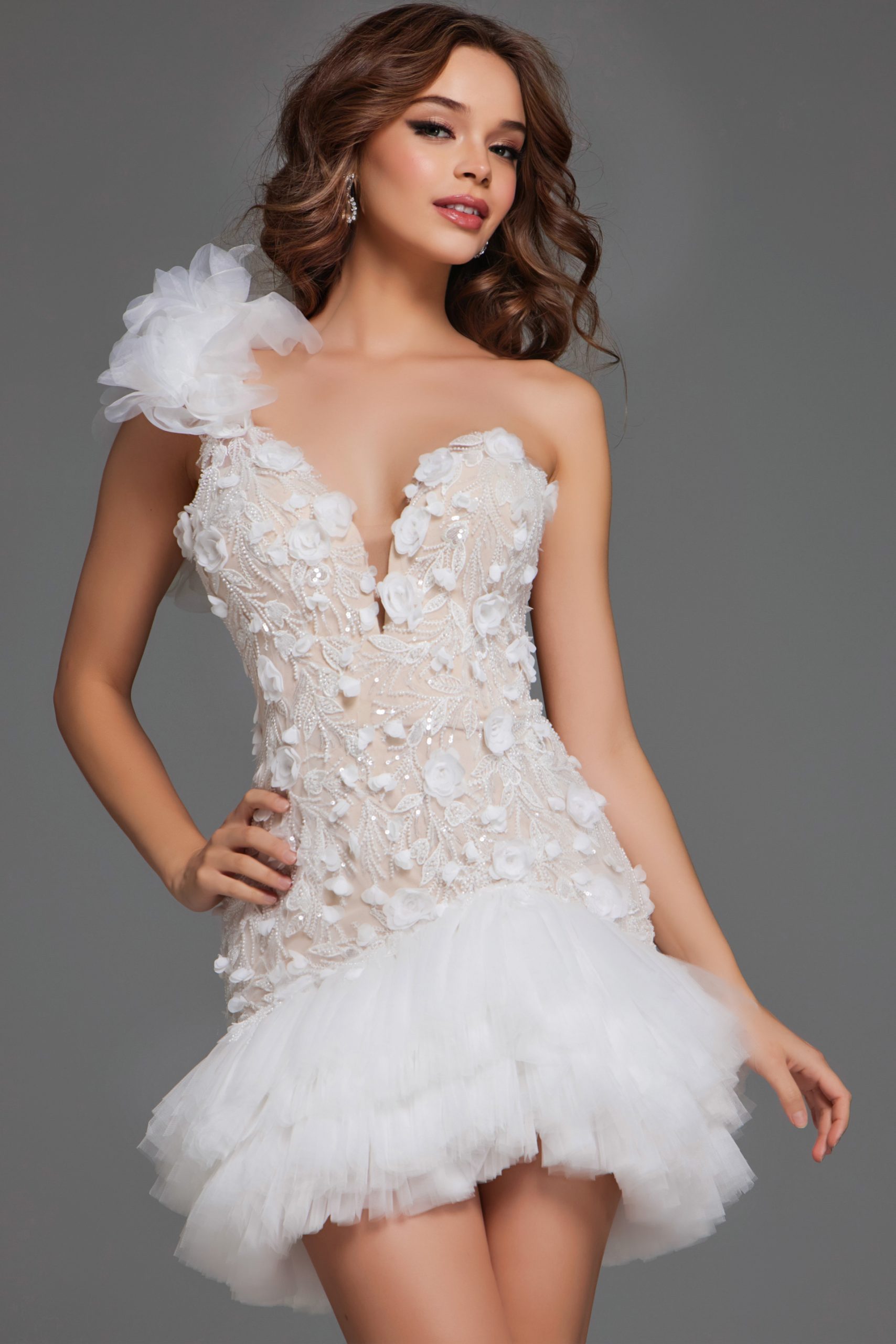 Wedding Dresses Short Fitted Floral Beaded Casual Wedding Dress Ivory