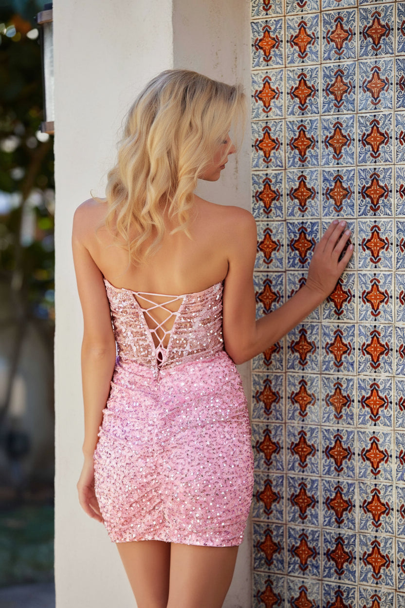 Cocktail Dresses Sequin Corset Short Cocktail Homecoming Dress Rose Pink