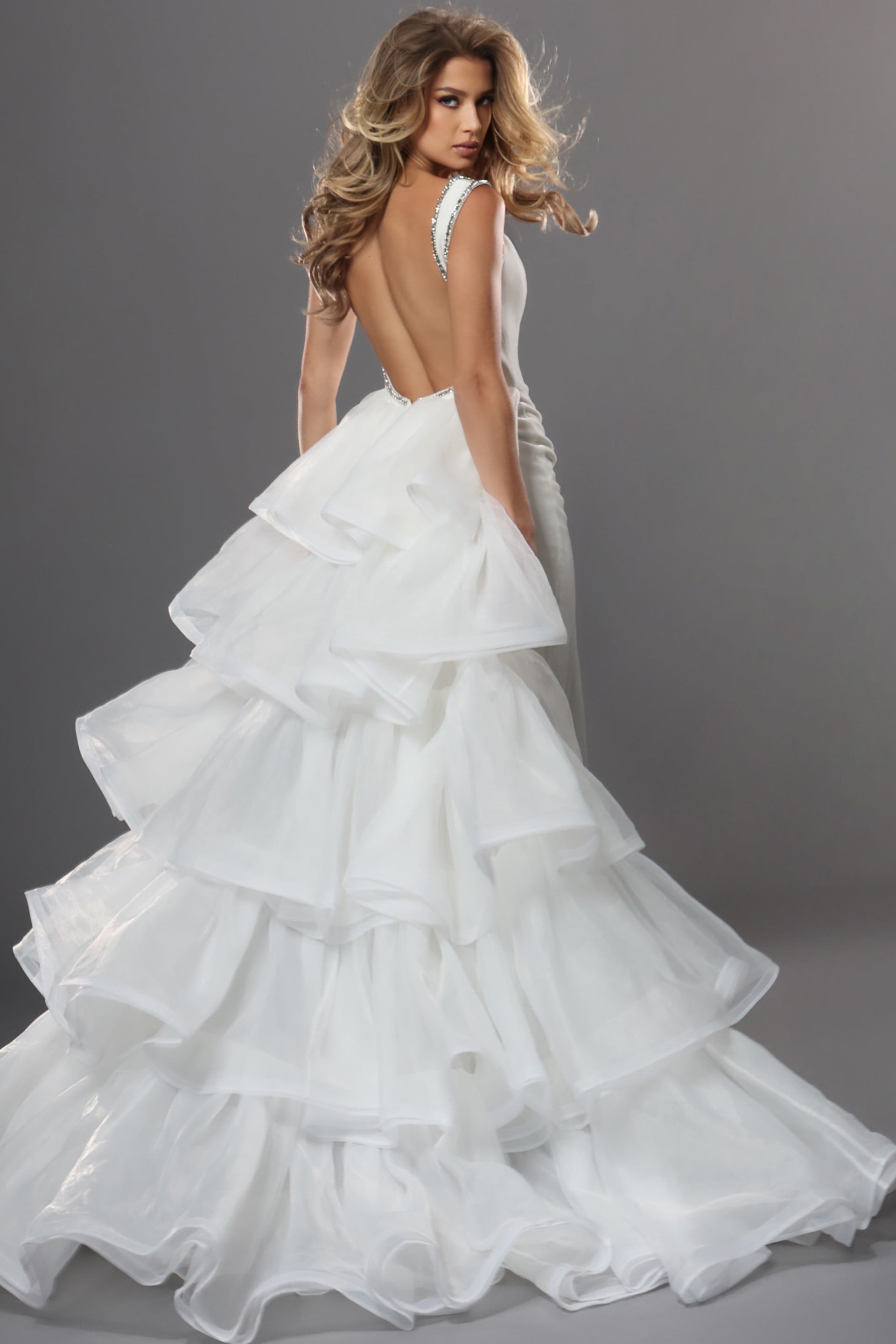V-Neck Floor-Length Tulle Wedding Dress Mermaid Jovani 42661