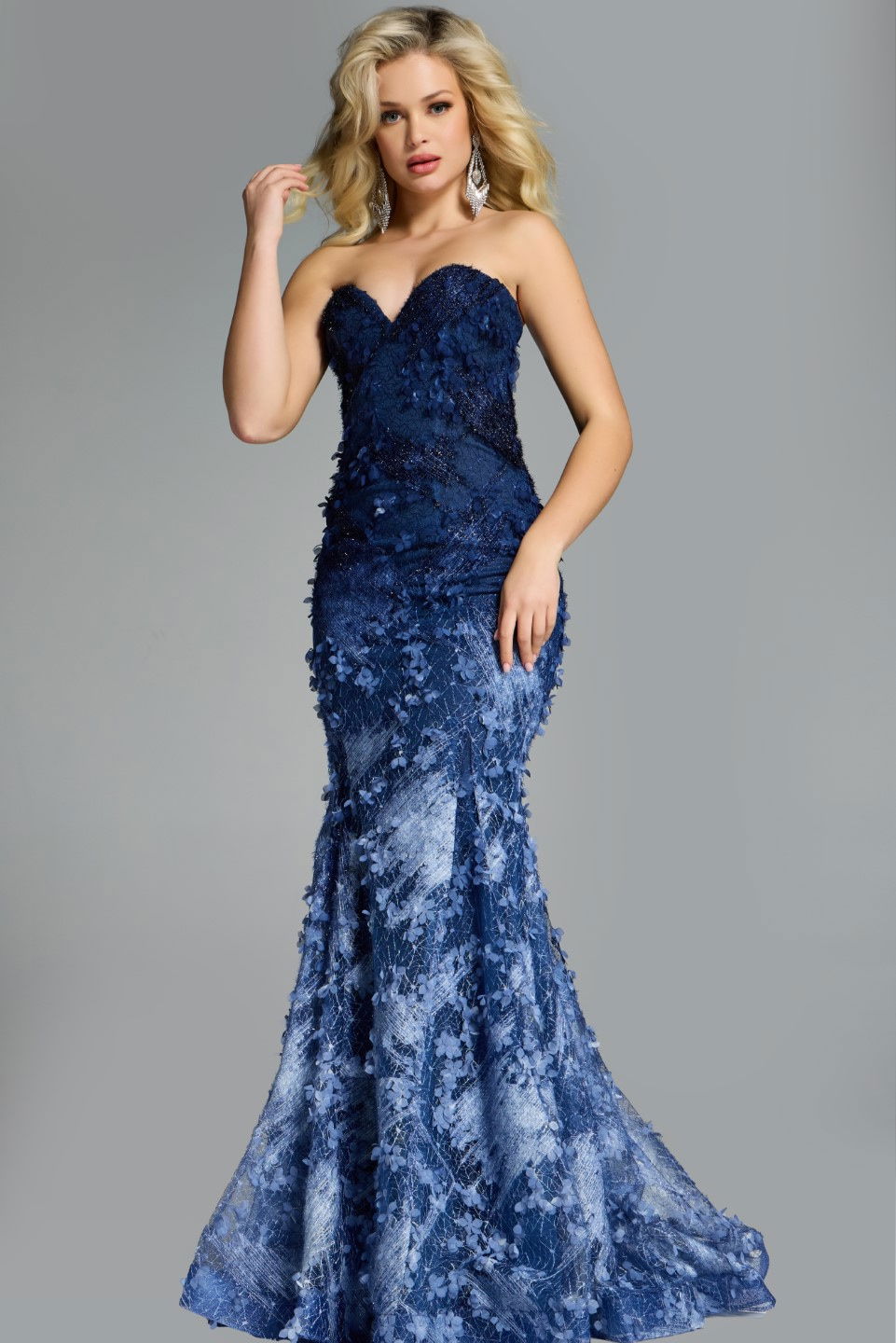 Prom Dresses Long Mermaid Floral Applique Lace Prom Dress Jovani 42740 Denim